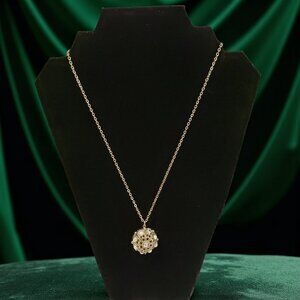 Pearl & Gold-Tone Cluster Pendant Necklace - Silver-Tone Chain - Elegant Jewelry